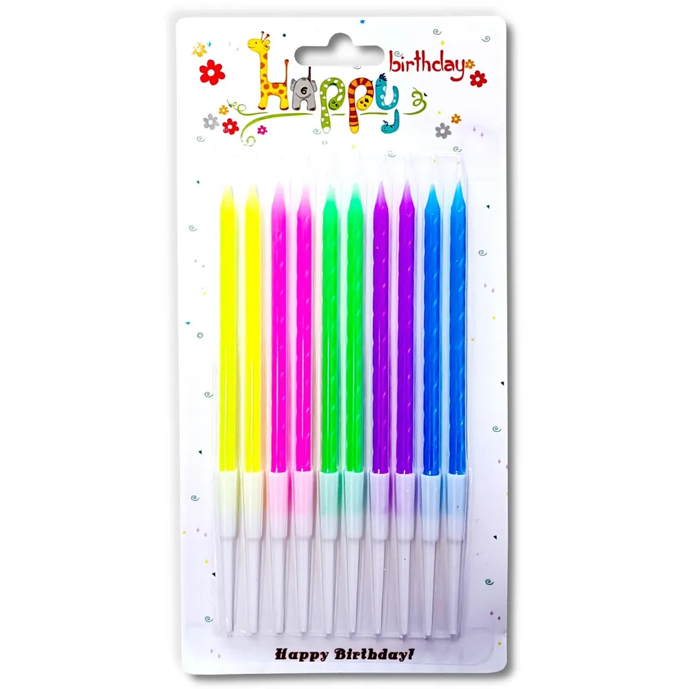 10'li ince renkli burgulu mum 13 cm