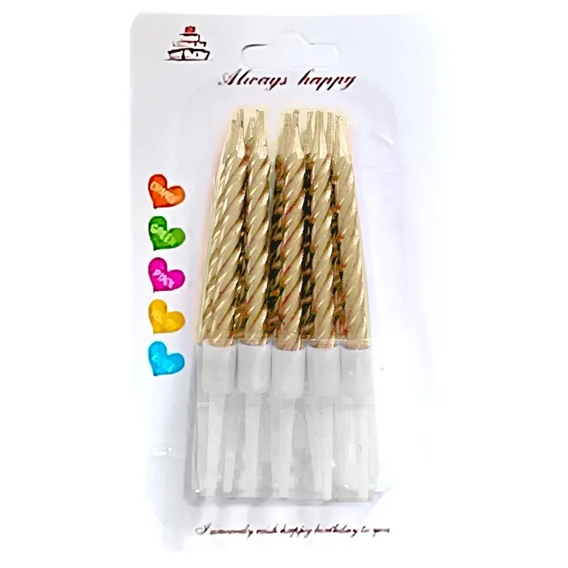 10'li küçük burgulu gold mum 7.5 cm