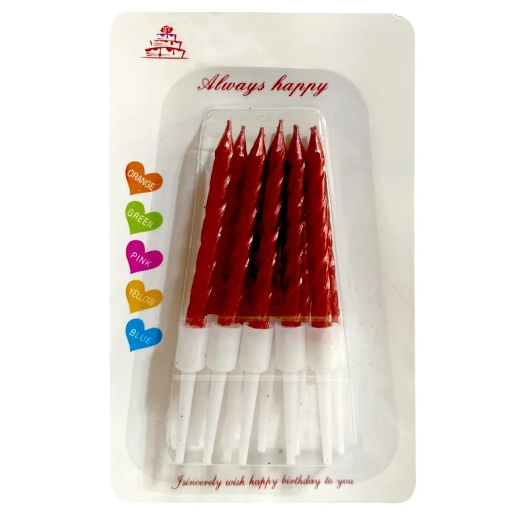 Kırmızı renk 10'li küçük burgulu mum 7.5 cm