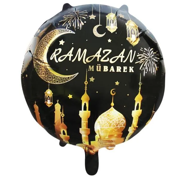 18 inç yuvarlak ramazan mubarek siyah folyo balon 49,5 × 51,5