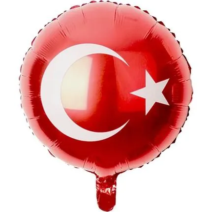 18 inç yuvarlak türk bayrağı folyo balon 45 × 45