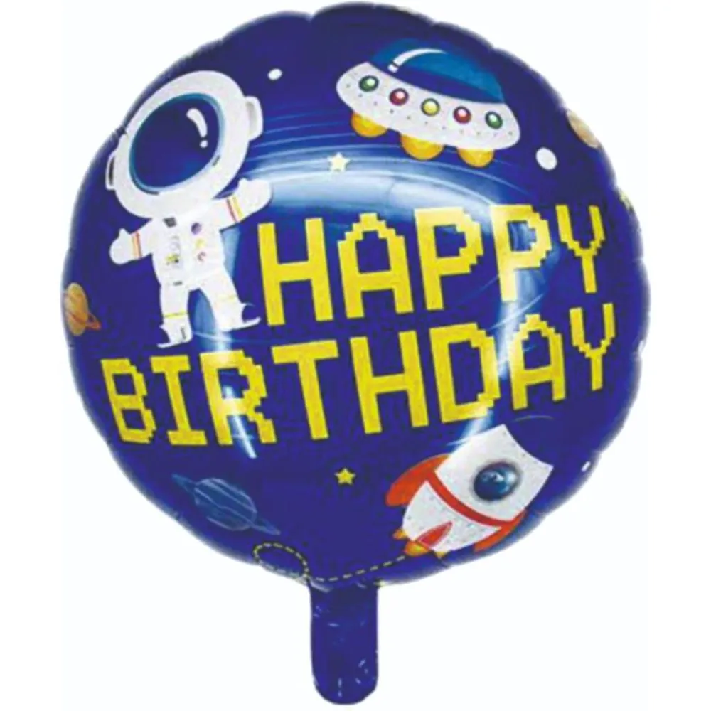 18 inç yuvarlak uzay temalı happy birthday folyo balon 43 × 43