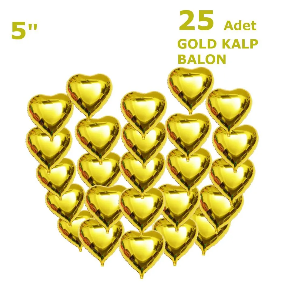 Gold renk 25 kalpli 5 inç kalp set balon