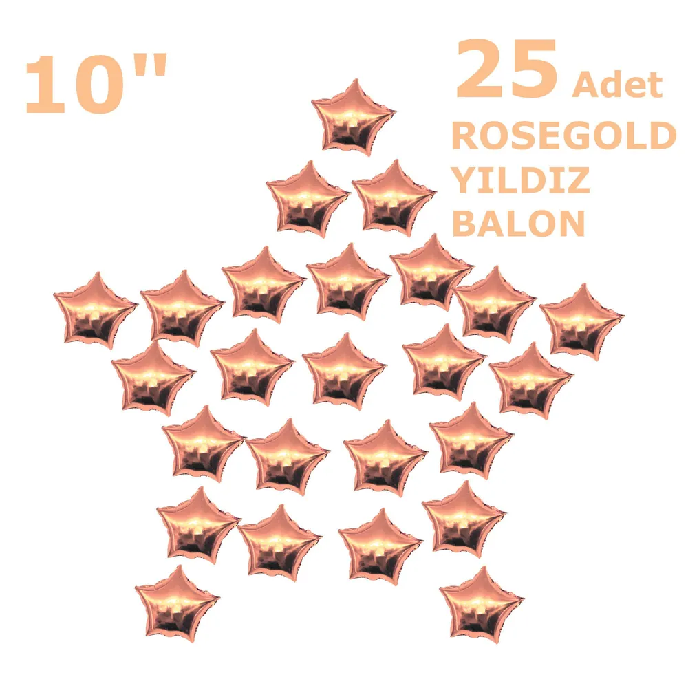 25 yıldızlı 10 inç rosegold set balon