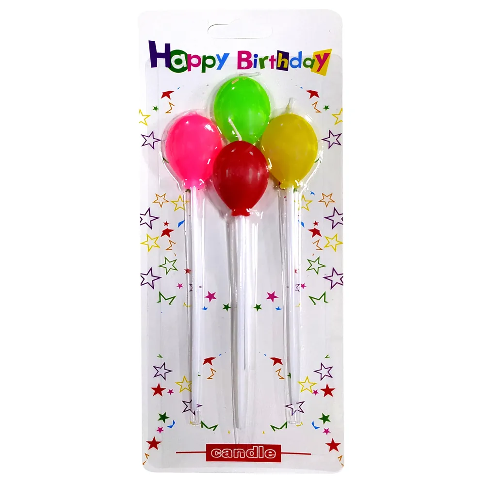4'li çubuklu balon rengarenk mum 13.5 cm