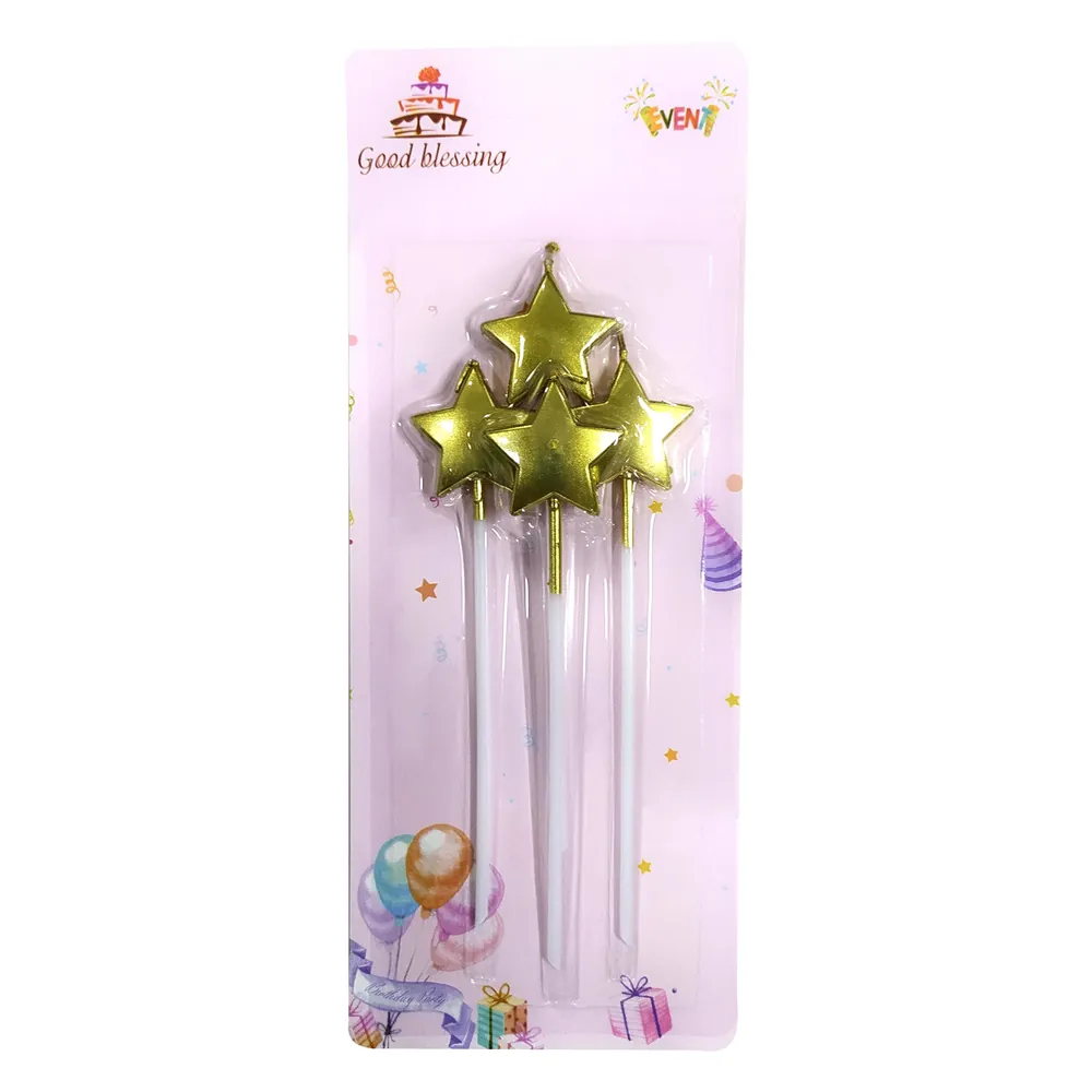 Gold renk 4'li çubuklu yıldız mum 13.5 cm