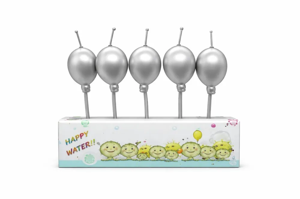 5'li crom balon gümüş mum