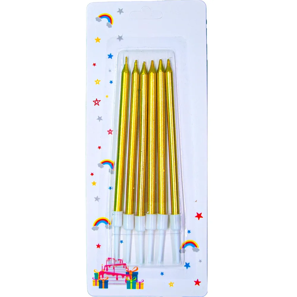 Gold renk 6'li ince uzun mum 13 cm