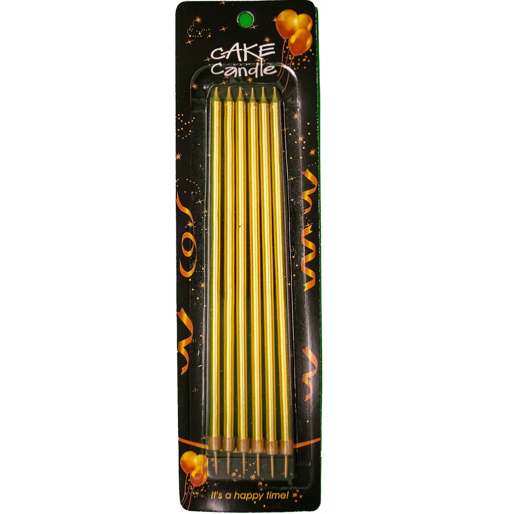 Gold renk 6'li ince uzun mum 15 cm