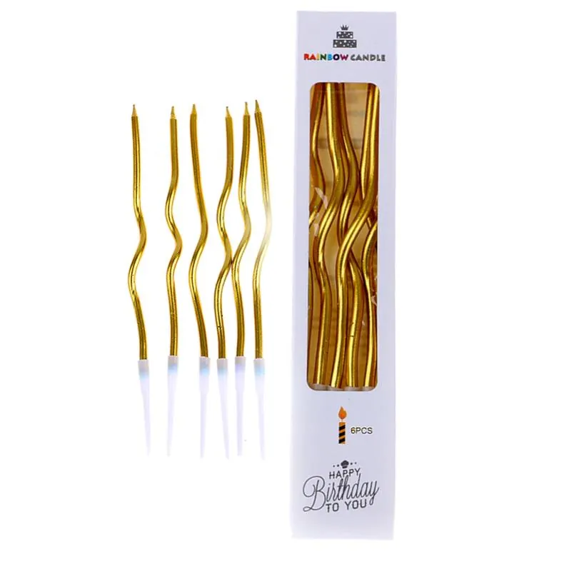6'li kıvrımlı gold mum 16 cm