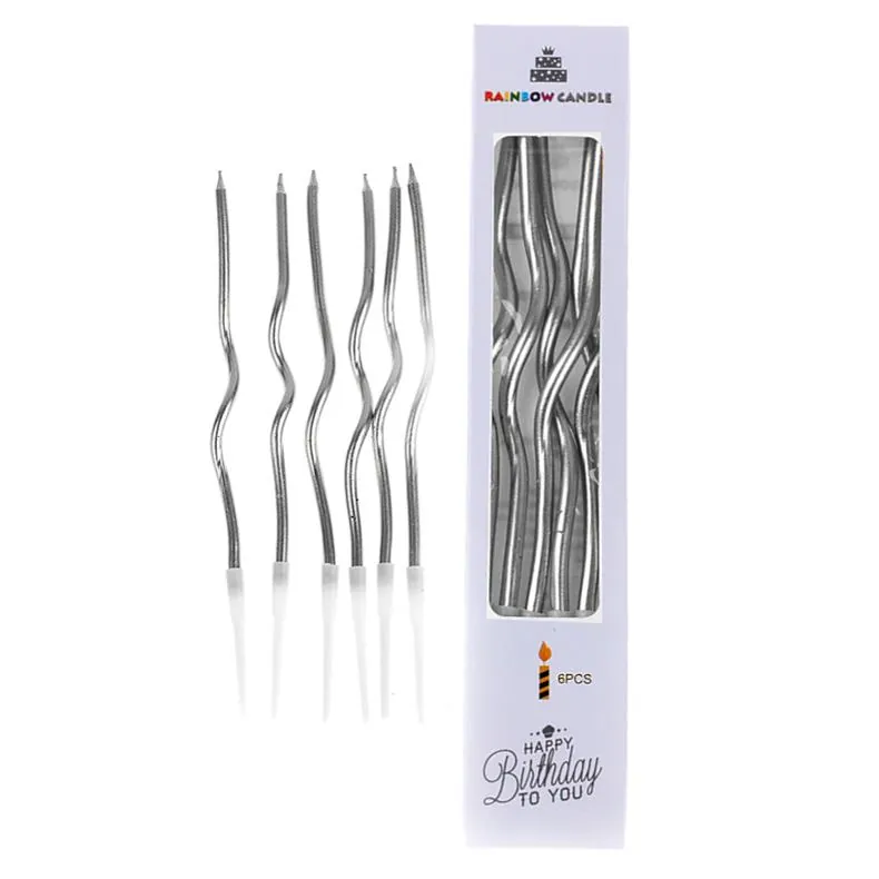 6'li kıvrımlı gümüş mum 16 cm