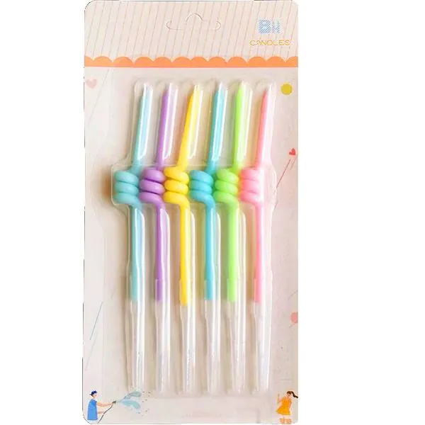 6'li kıvrımlı makaron renkli mum 12 cm