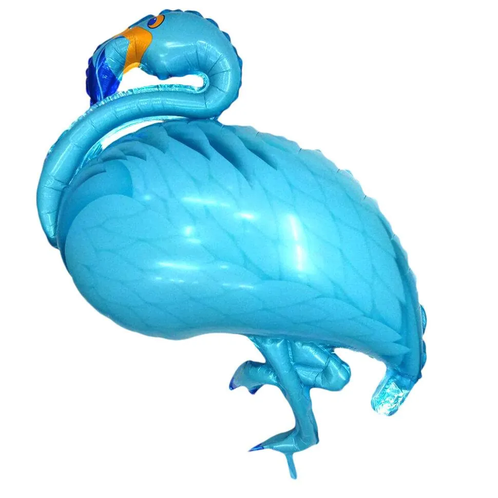 Ayaklı flamingo mavi folyo balon