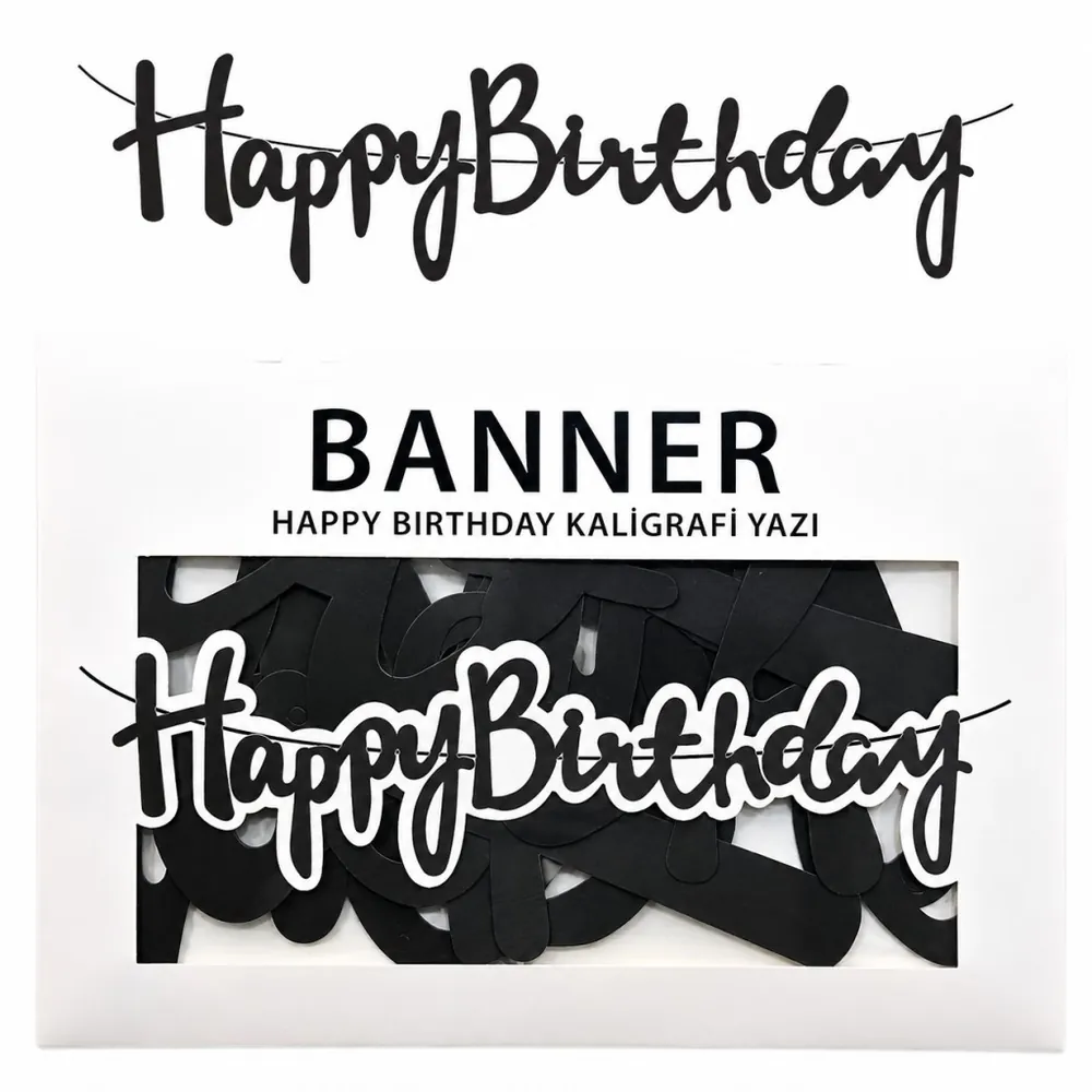 Banner el yazılı happy birthday siyah uzar yazı