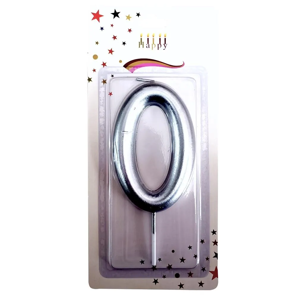 0 Gümüş renk büyük boy rakam mum 13 cm