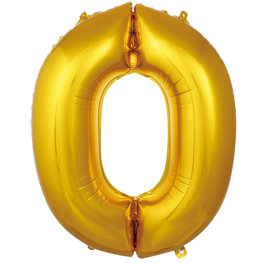 Gold 0 rakam folyo balon, 16 inç 36 cm