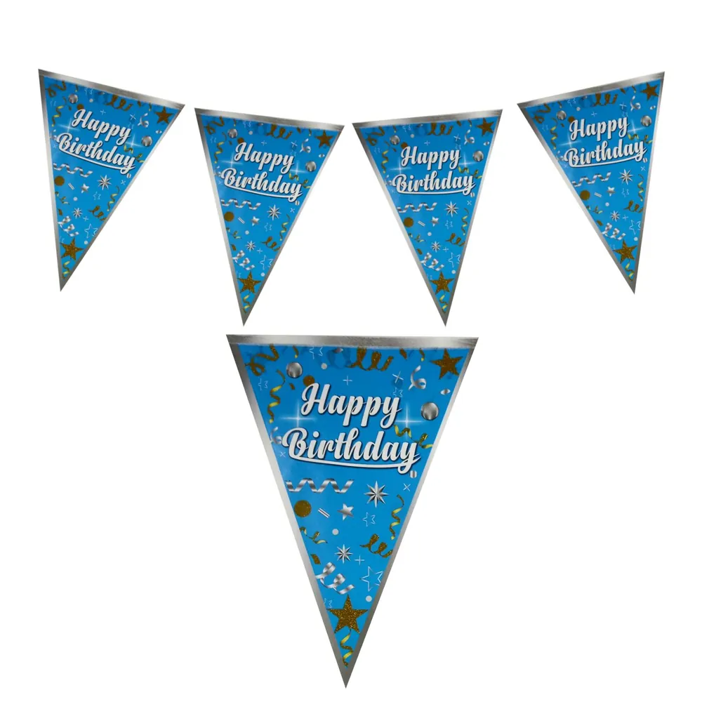 Mavi renk happy birthday üçgen flama