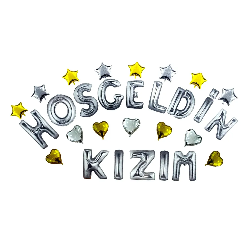 Kalpli hoşgeldin kızım gümüş set balon