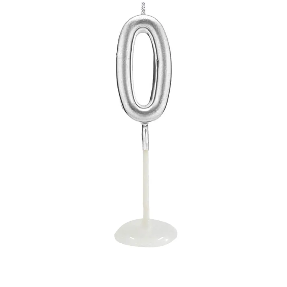 0 Gümüş renk küçük boy rakam mum 8 cm