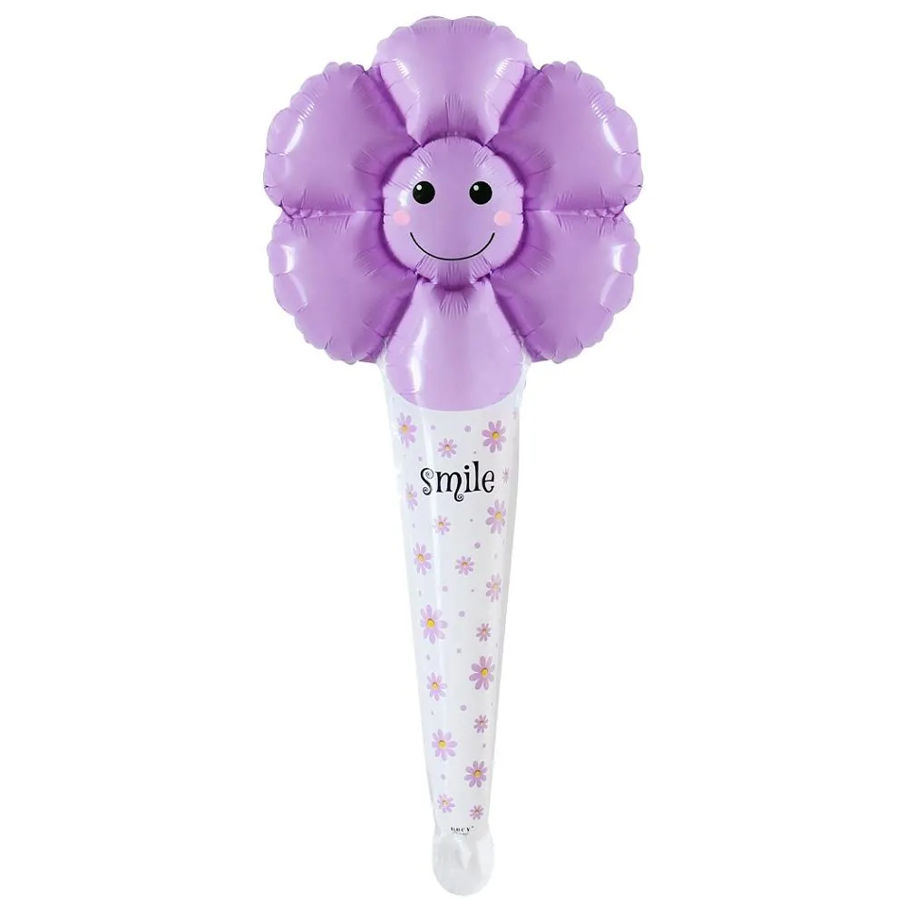 Saplı gülenyüz papatya mor folyo balon 29,5 × 59,5