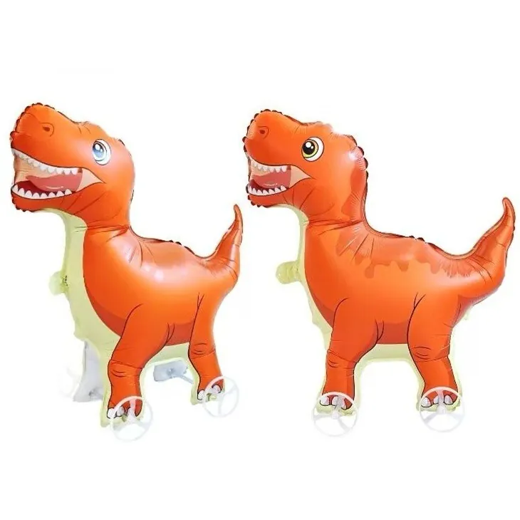 Tekerlekli t-rex dinazor turuncu folyo balon