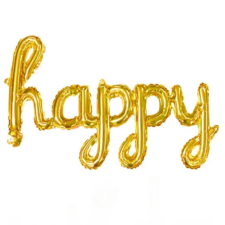 Gold renk tekli el yazılı happy folyo balon 87 × 33