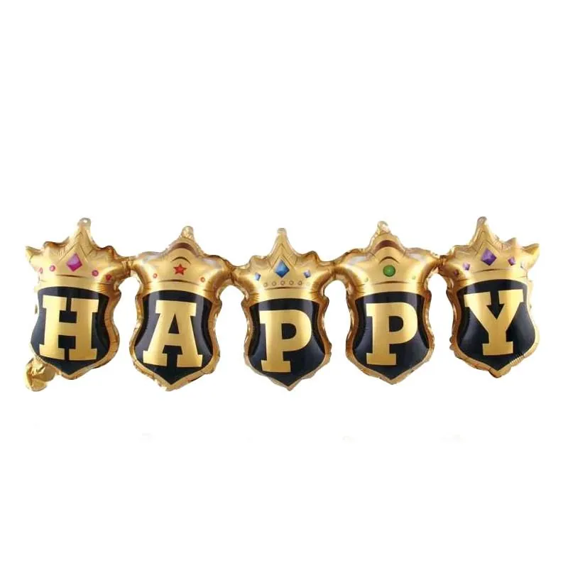 Tekli taçlı happy gold konsept folyo balon 23 × 81