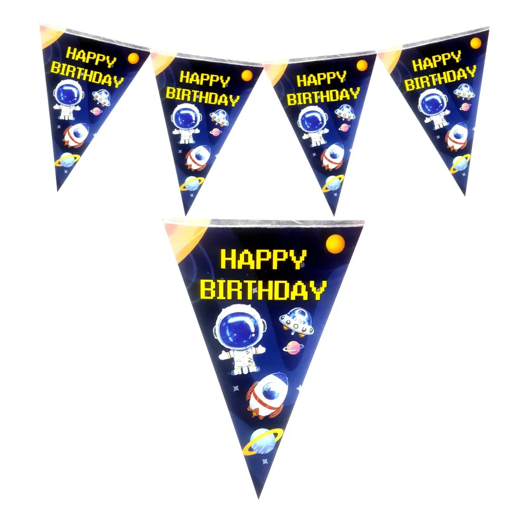 Uzay temalı happy birthday üçgen flama